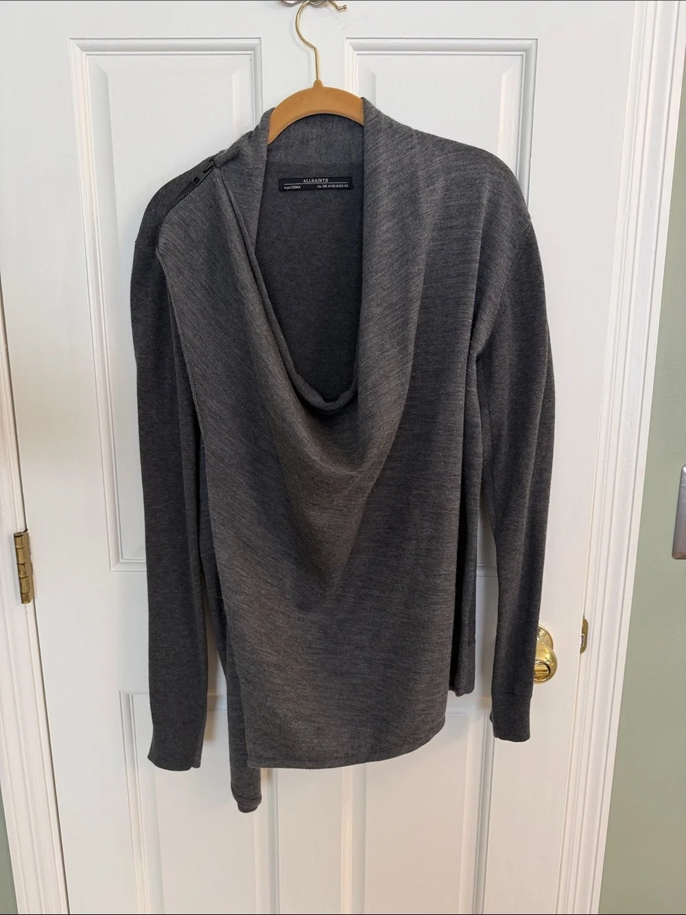 All Saints Charcoal Gray Draped  Sweater
